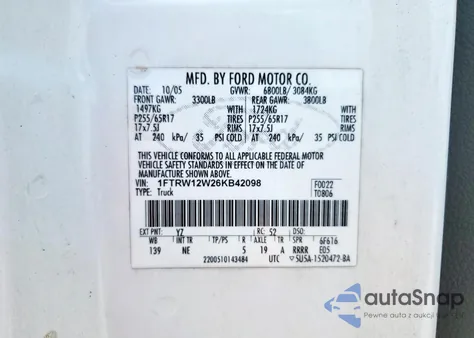 2006 Ford F150 Supercrew из США, поврежденный, VIN 1FTRW12W26KB42098